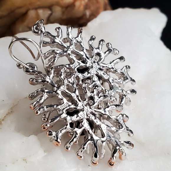 Sterling 925 Silver 14K Gold Unique Designer Earrings Genuine Black Pearls - Picture 3 of 10